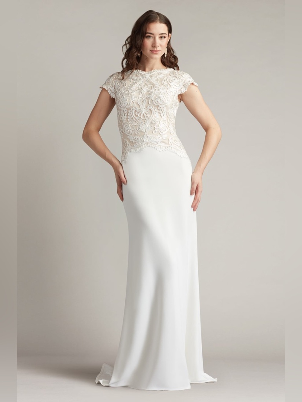TADASHI SHOJI Isadora Embroidered Crepe White Gown 2